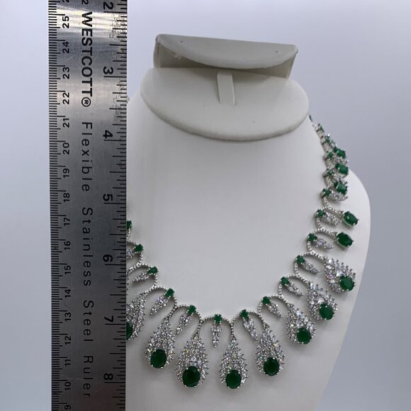 Necklace and earring set, 18 K white gold over solid silver, lab emeralds, NWOT - Picture 10 of 11